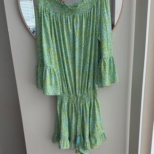 Green and Blue Off-Shoulder Dress